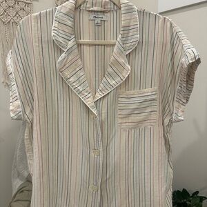 Madewell Striped Short Sleeve Button Front Cotton Pajama Style Top M
